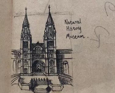 白同学手绘行走过的历史建筑在大英博物馆,国家美术馆,大英铁路诧物