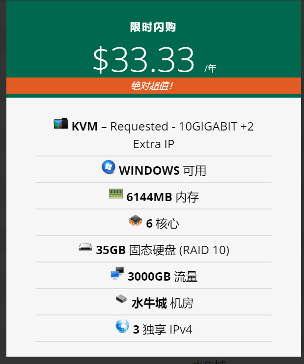 [特价VPS]  预出Virmach33刀6H6G3IP 19年黑五款