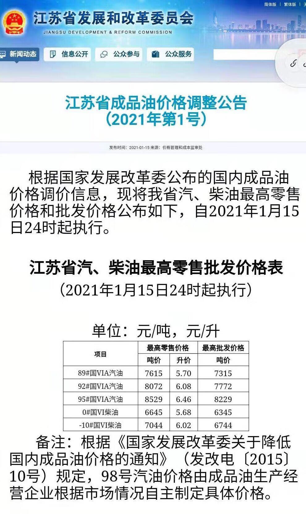 江苏最新油价92号汽油(今日油价92号汽油价)