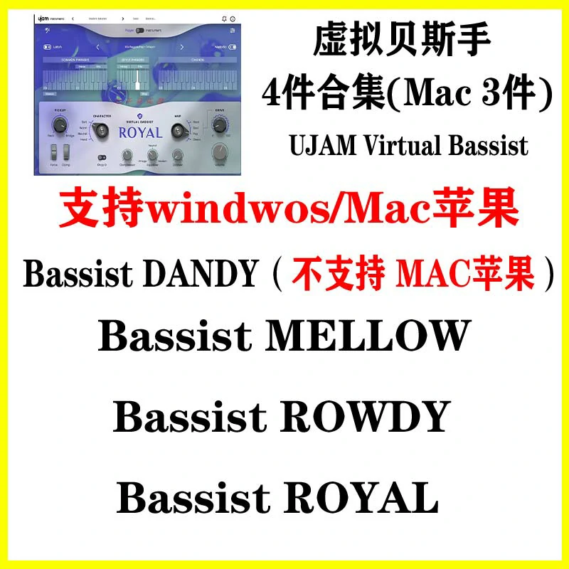 UJAM Virtual Bassist 虚拟贝斯手MELLOW/ROWDYR/ROYAL全套 自动伴奏LOOP贝斯音源
